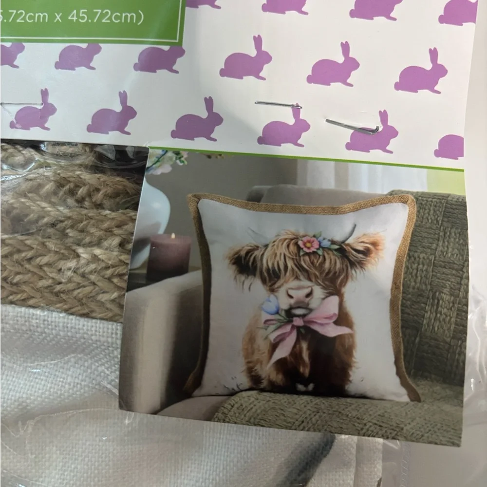 Hobby Lobby White Accent Pillow Cover with Floral Highland Cow Print 2pcs
